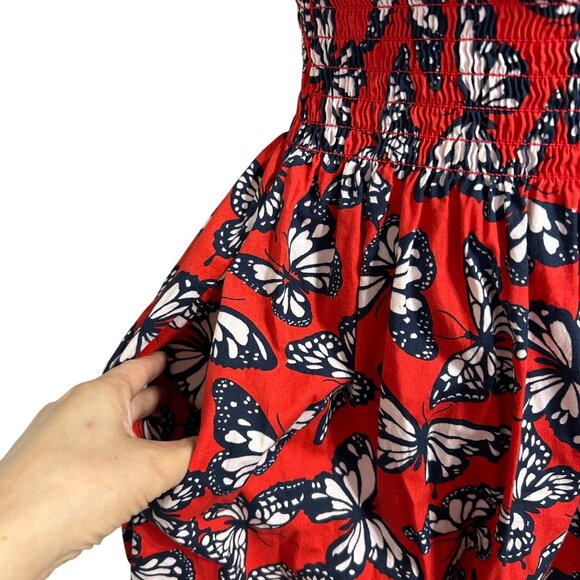 Kate Spade Women's Medium Red Butterfly Print Smocked Waist Flutter Sleeve Dress - Picture 9 of 12
